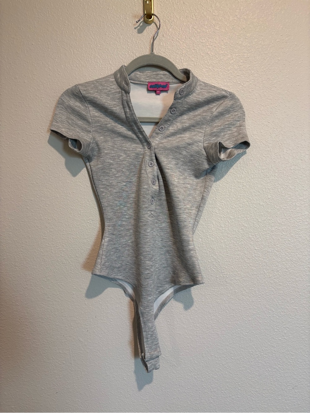 Edikted Heather Gray Ribbed Snap-Front Bodysuit